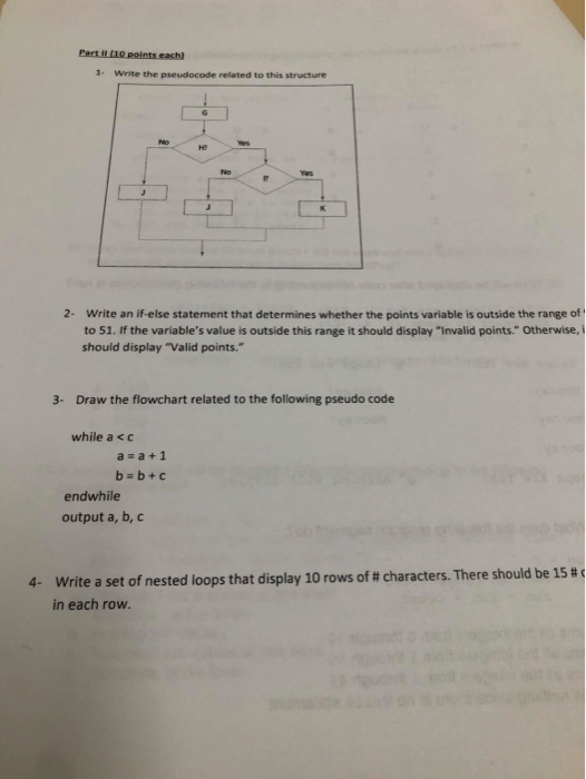 Part 10 Points Each) 1. Write The Pseudocode Related | Chegg.com