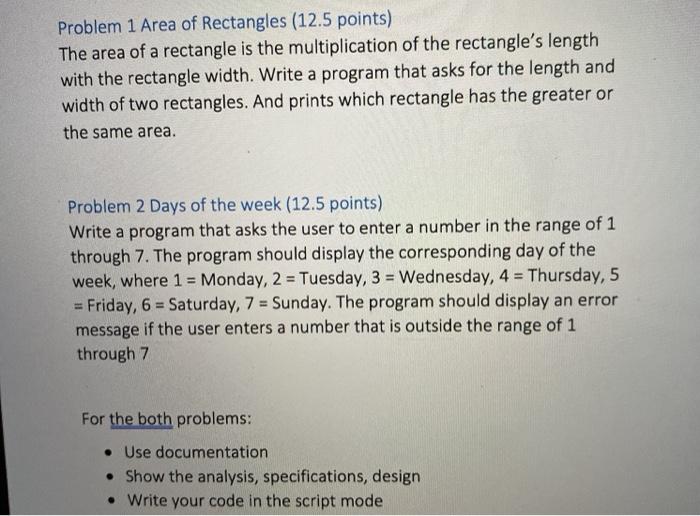 Solved Problem 1 Area of Rectangles (12.5 points) The area | Chegg.com