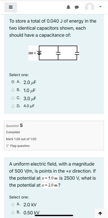 Solved To Store A Total Of 0 040 J Of Energy In The Two Chegg Com