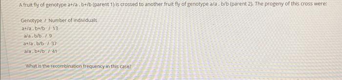 Solved A Fruit Fly Of Genotype A+/a. B+/b (parent 1) Is | Chegg.com