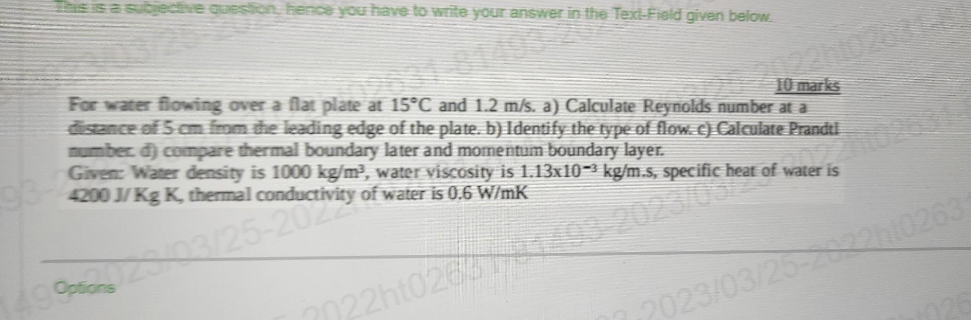 Solved For water flowing over a flat plate at 15∘C and 1.2 | Chegg.com