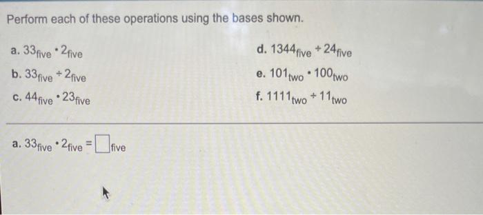 Solved Perform each of these operations using the bases | Chegg.com