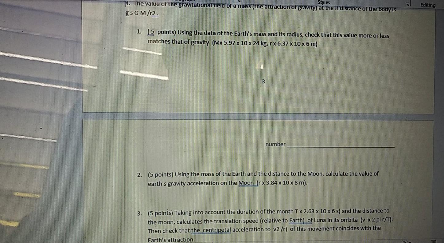Solved Styles 4. The value of the gravitational field of a | Chegg.com