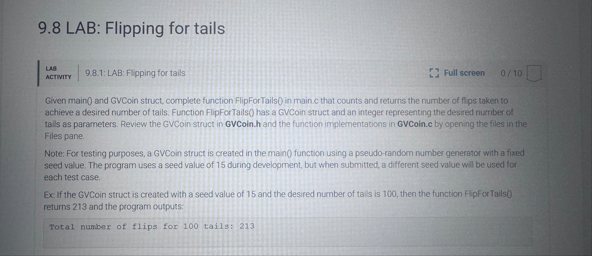Solved 9.8 ﻿LAB: Flipping for tailsLABACTIVITY9.8.1: LAB: | Chegg.com
