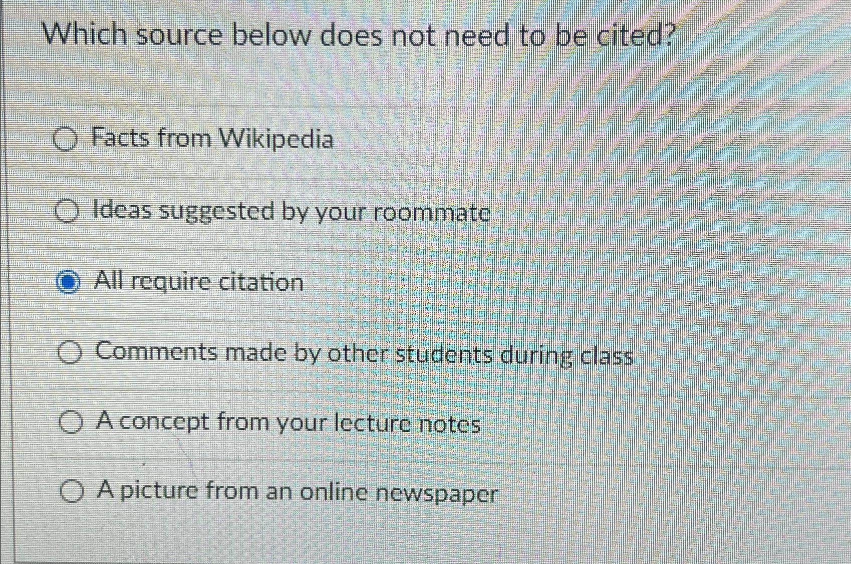 Solved Which source below does not need to be cited?Facts