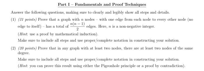 Solved Part I - Fundamentals And Proof Techniques Answer The | Chegg.com