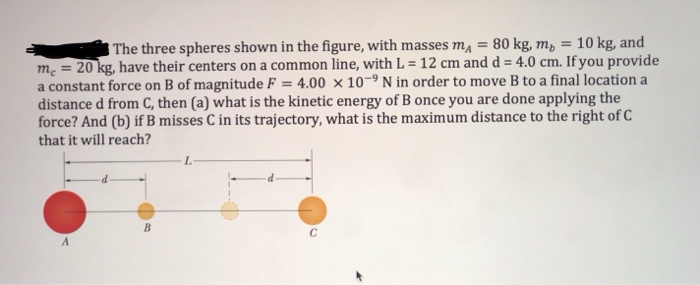 Solved The Three Spheres Shown In The Figure, With Masses Ma | Chegg.com