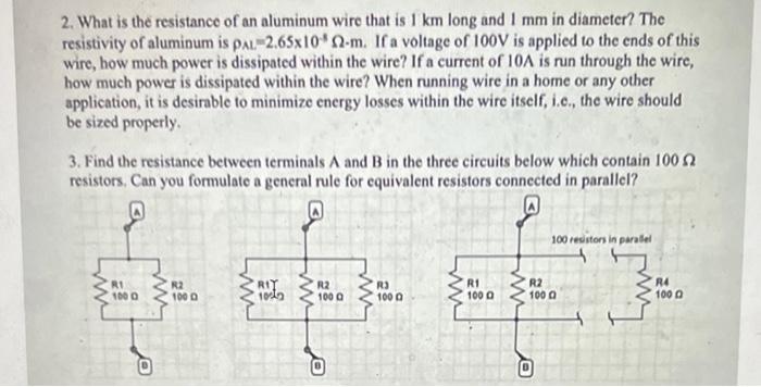 Solved 2. What is the resistance of an aluminum wire that is | Chegg.com