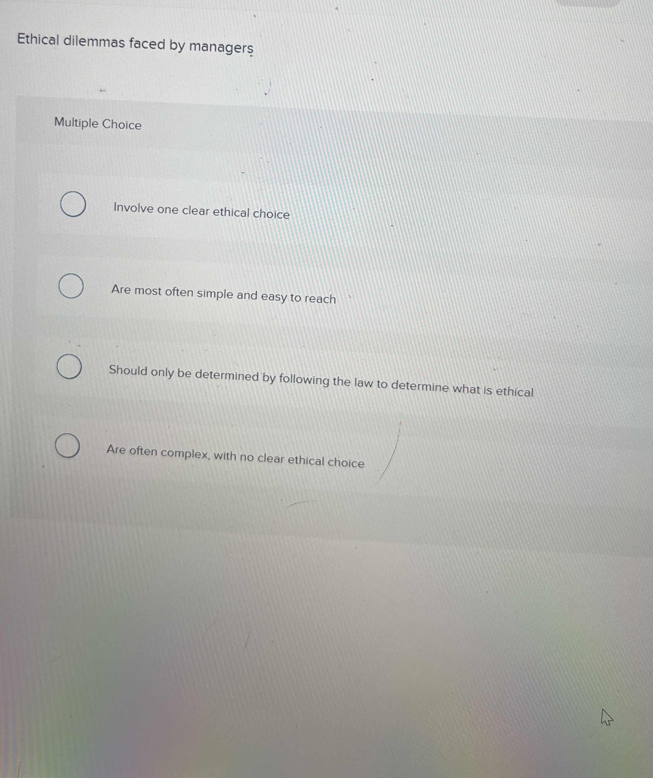 Solved Ethical dilemmas faced by managersMultiple | Chegg.com