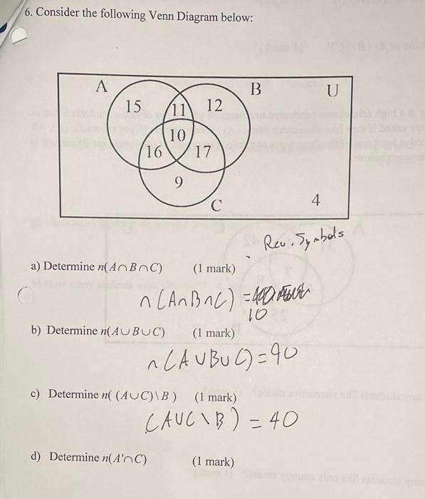 Solved 6. Consider the following Venn Diagram below: Reu. | Chegg.com