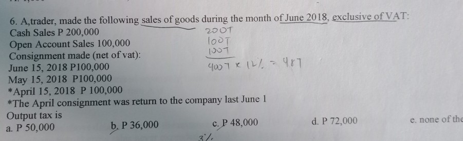 Solved 6. A, Trader, Made The Following Sales Of Goods | Chegg.com