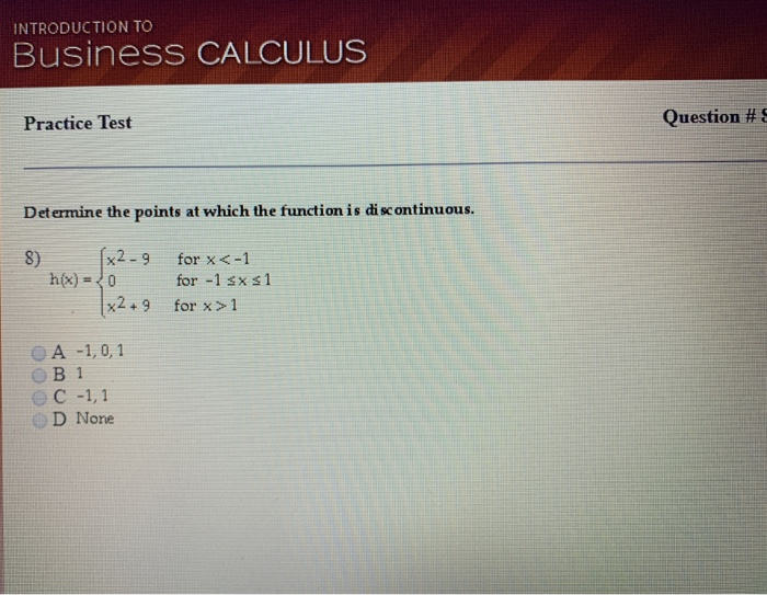 Solved INTRODUCTION TO Business CALCULUS Practice Test | Chegg.com