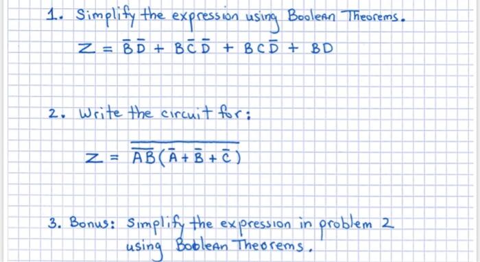 Solved 1. Simplify The Expression Using Boolean Theorems. Z | Chegg.com