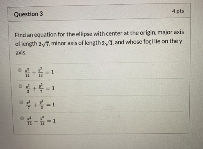 Solved find the equation for ellipse with center at the | Chegg.com