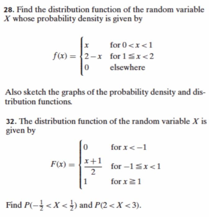 Solved 28. Find the distribution function of the random | Chegg.com
