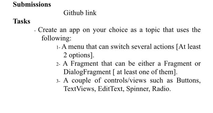 Solved Github link Tasks - Create an app on your choice as a | Chegg.com