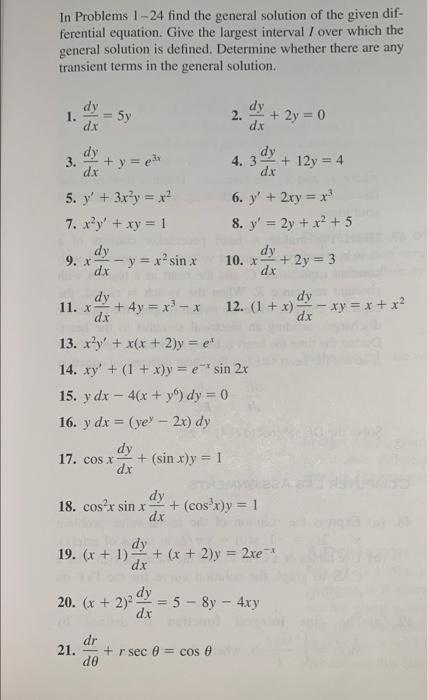 Solved In Problems 1-24 find the general solution of the | Chegg.com