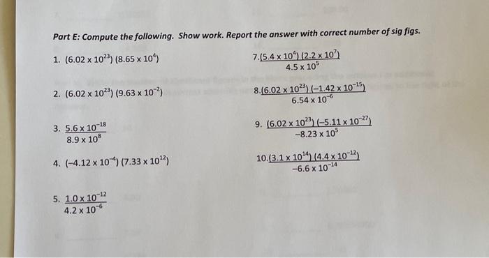 Solved Part E: Compute The Following. Show Work. Report The | Chegg.com