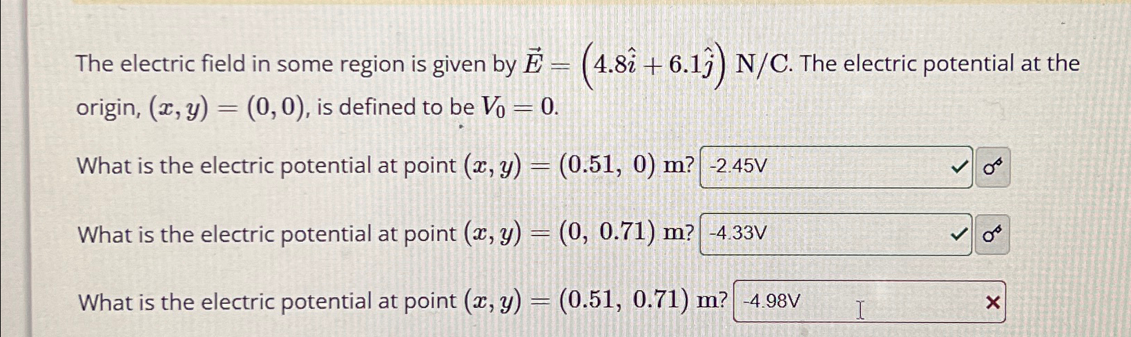 Solved The electric field in some region is given by | Chegg.com