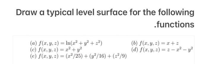 Solved Draw a typical level surface for the following | Chegg.com