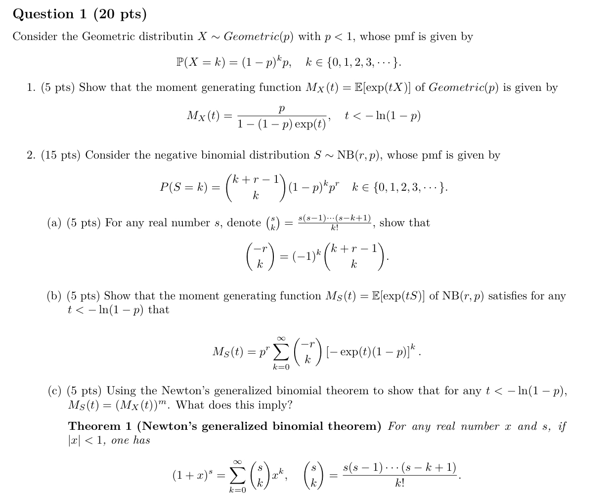 Solved Question 1 ( 20 ﻿pts )Consider the Geometric | Chegg.com