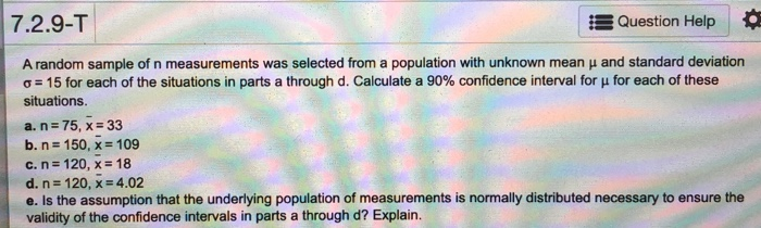 Solved 7.2.9-T Question Help A random sample of n | Chegg.com