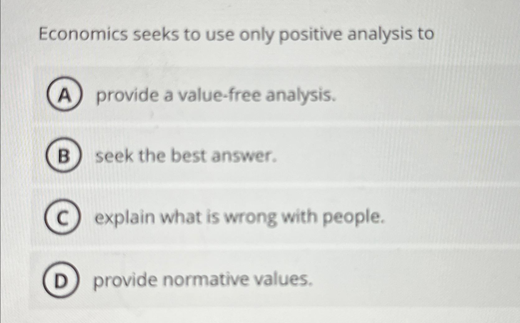 Solved Economics Seeks To Use Only Positive Analysis To | Chegg.com