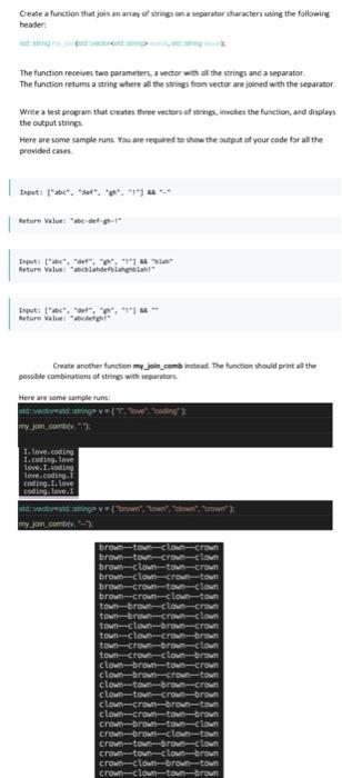Solved Create a function that jois in artay of strings on a | Chegg.com