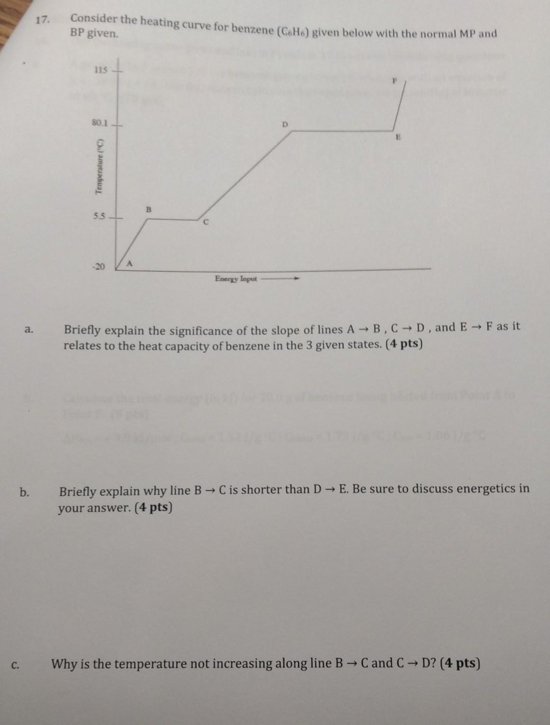 Solved 17. Consider the heating curve for benzene (C6H6)