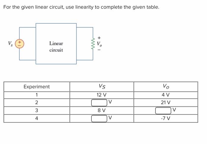 Solved For the given linear circuit, use linearity to | Chegg.com