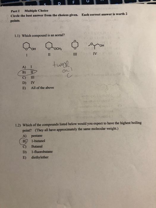Solved Part I Multiple Choice Circle the best answer from | Chegg.com
