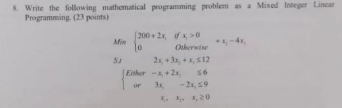 Solved Write the following mathematical programming problem | Chegg.com