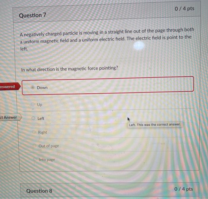 Solved 0/4 pts Question 6 A negatively charged particle is | Chegg.com