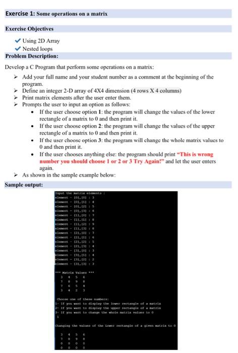 Solved Exercise 1: Some operations on a matrix Exercise | Chegg.com