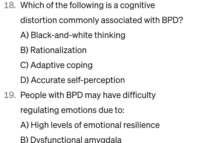 Solved Which Of The Following Is A Cognitive Distortion | Chegg.com