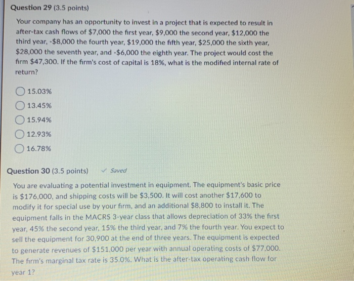 Solved Question 29 3 5 Points Your Company Has An Chegg