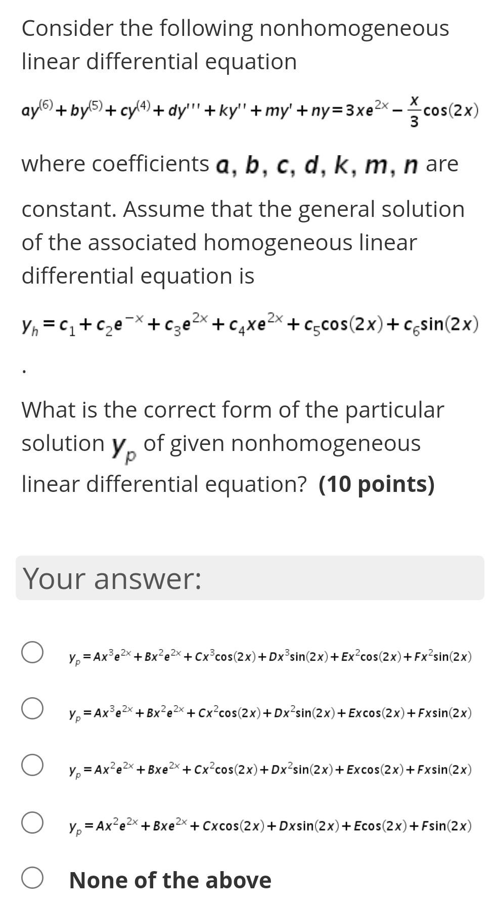 Solved Consider The Following Nonhomogeneous Linear | Chegg.com