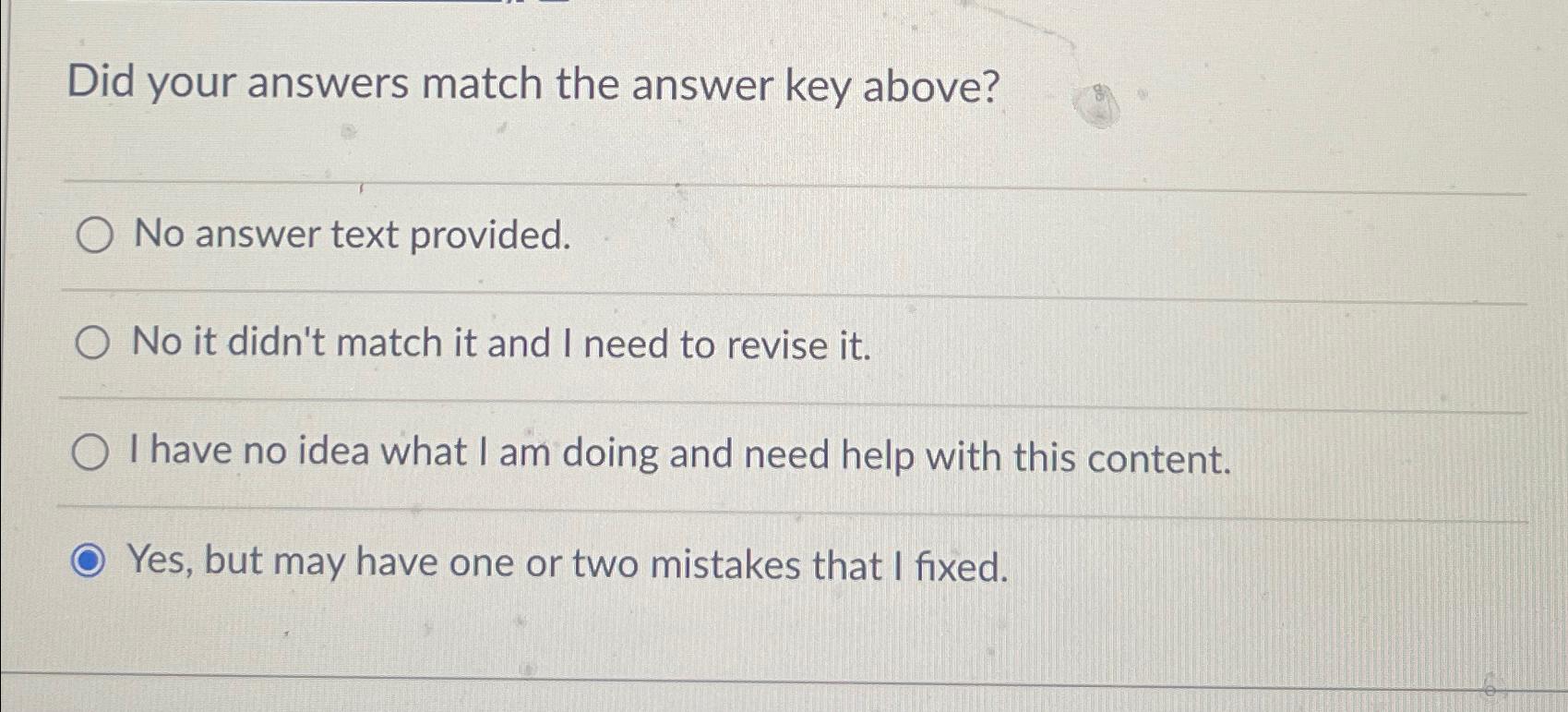 Solved Did your answers match the answer key above?No answer | Chegg.com