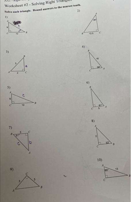 Solved AAI Worksheet #2 - Solving Right Solve each triangle. | Chegg.com