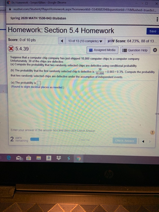 Solved Do Homework - Sergei Killian - Google Chrome | Chegg.com