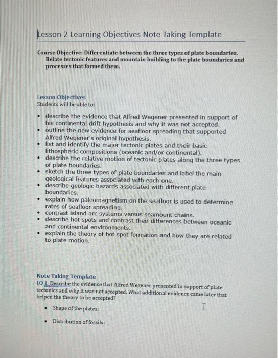 Solved Lesson 2 Learning Objectives Note Taking Template | Chegg.com