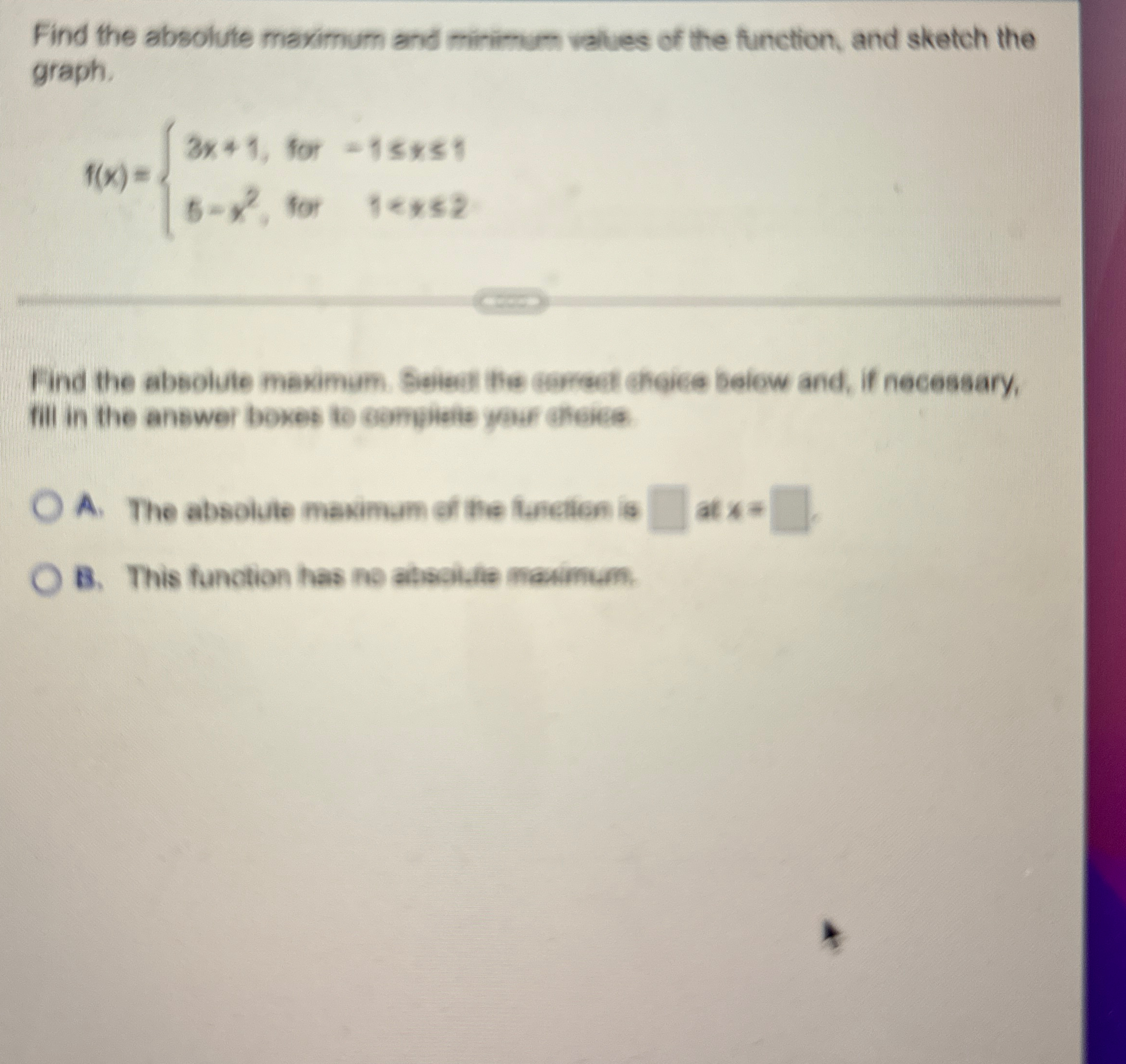 Solved Find the absolute maximum and minimum values of the | Chegg.com