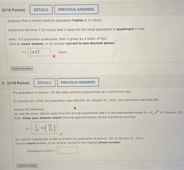 Solved Suppose that a certain bacteria population triples in | Chegg.com