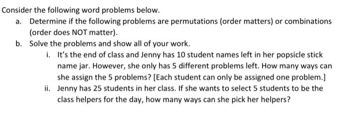 Solved Consider the following word problems below. a. | Chegg.com