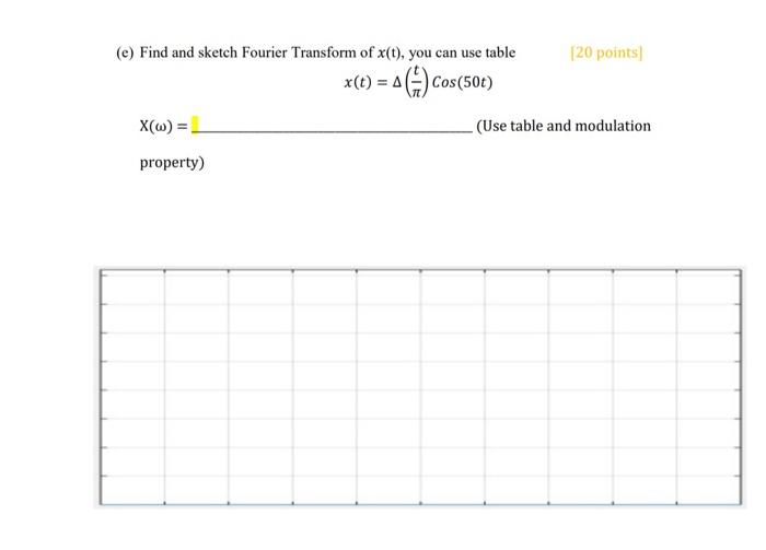 Solved (e) Find and sketch Fourier Transform of x(t), you | Chegg.com