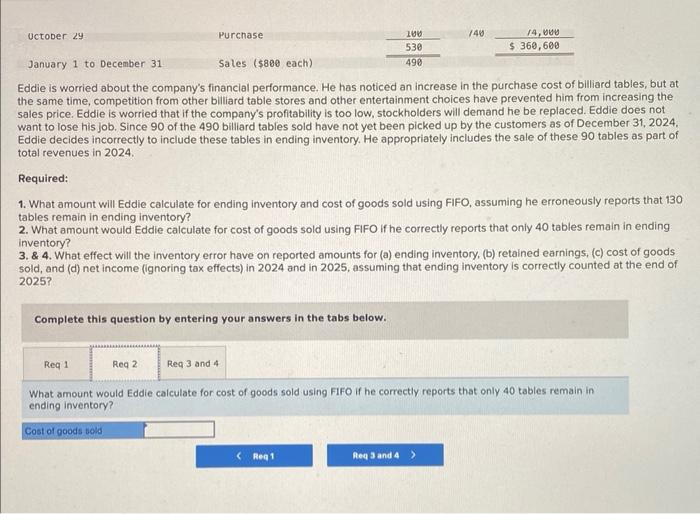 Solved Eddie’s Galleria sells billiard tables. The company