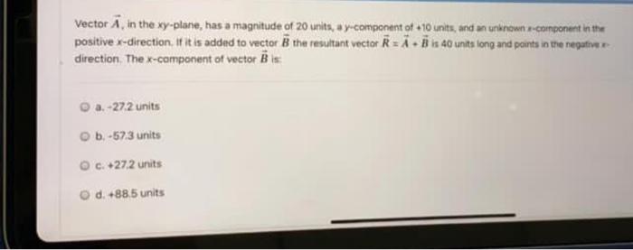 Solved Vector A In The Xy Plane Has A Magnitude Of Chegg Com