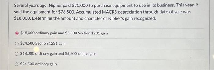 Solved Several years ago, Nipher paid $70,000 to purchase | Chegg.com