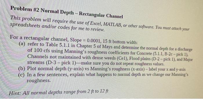 Problem #2 Normal Depth - Rectangular Channel This | Chegg.com