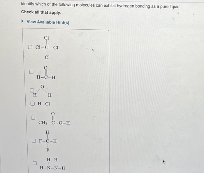 Solved Identify Which Of The Following Molecules Can Exhibit 3402